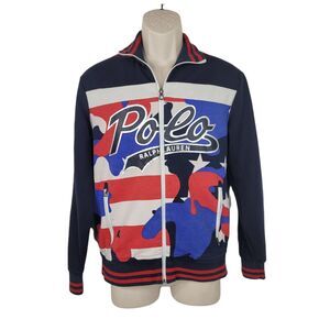 Polo Ralph Lauren Perfomance Jacket Mens Size Small Full Zip Sweater US Flag